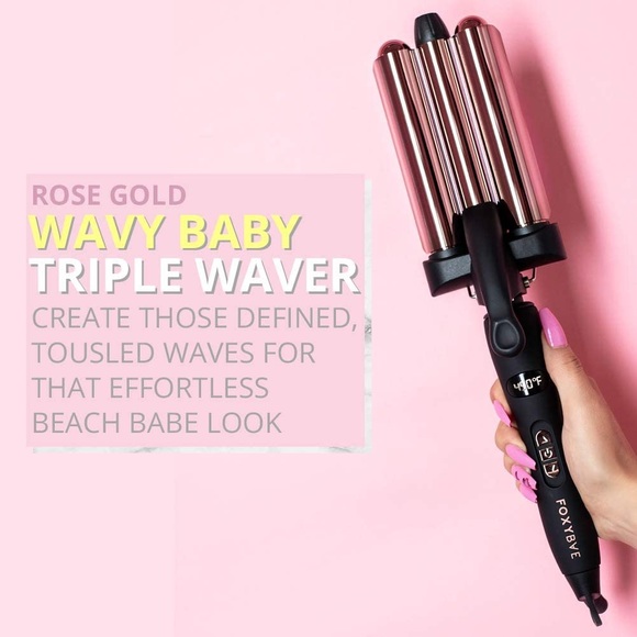FOXYBAE Triple Waver Curling Iron Crimper Wavy Baby Hair Tool Beach Rose Gold - Picture 6 of 9